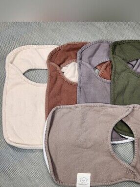 KeaBabies Neutral Cotton Bib Set — Taupe, Olive, Mauve, Brown, Cream